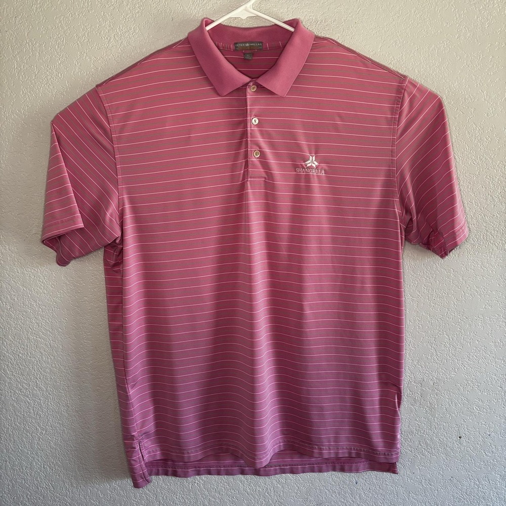 Peter Millar Summer Comfort Polo Shirt Mens XL Pink Stripe Golf Shangri-La Logo